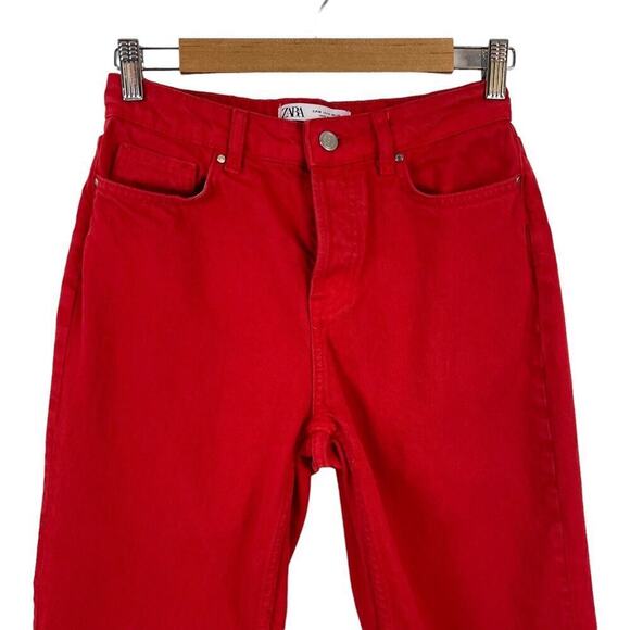 ZARA Z1975 HIGH RISE STRAIGHT LEG RED DENIM JEANS 6147/080 SIZE 4 - Picture 7 of 15